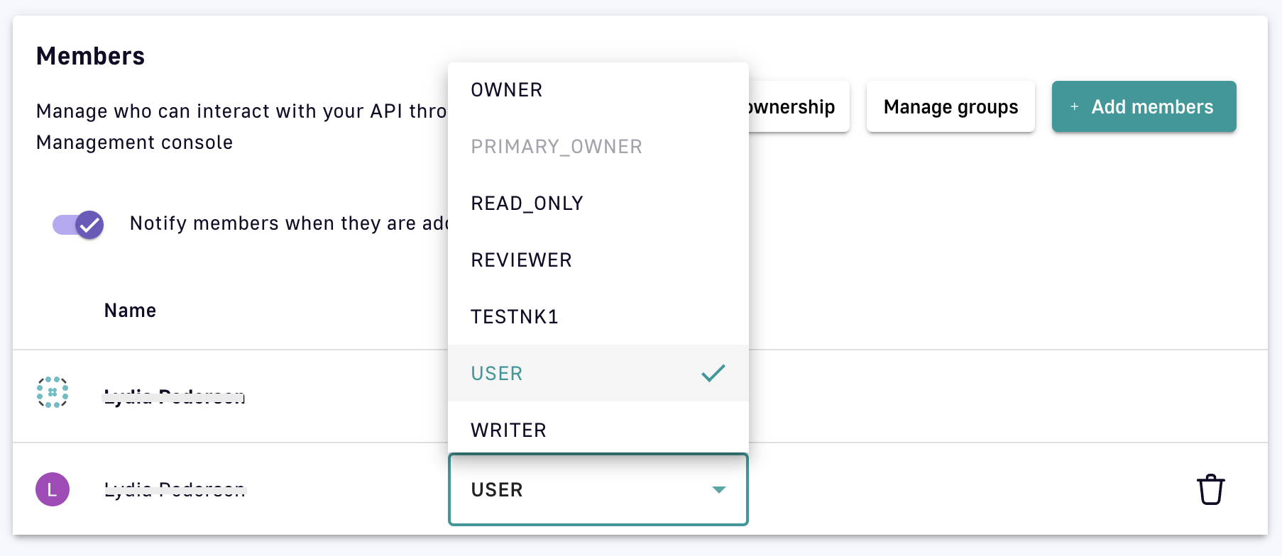 Add members and alter roles